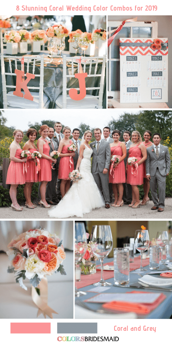 coral wedding colors 2019 coral and grey